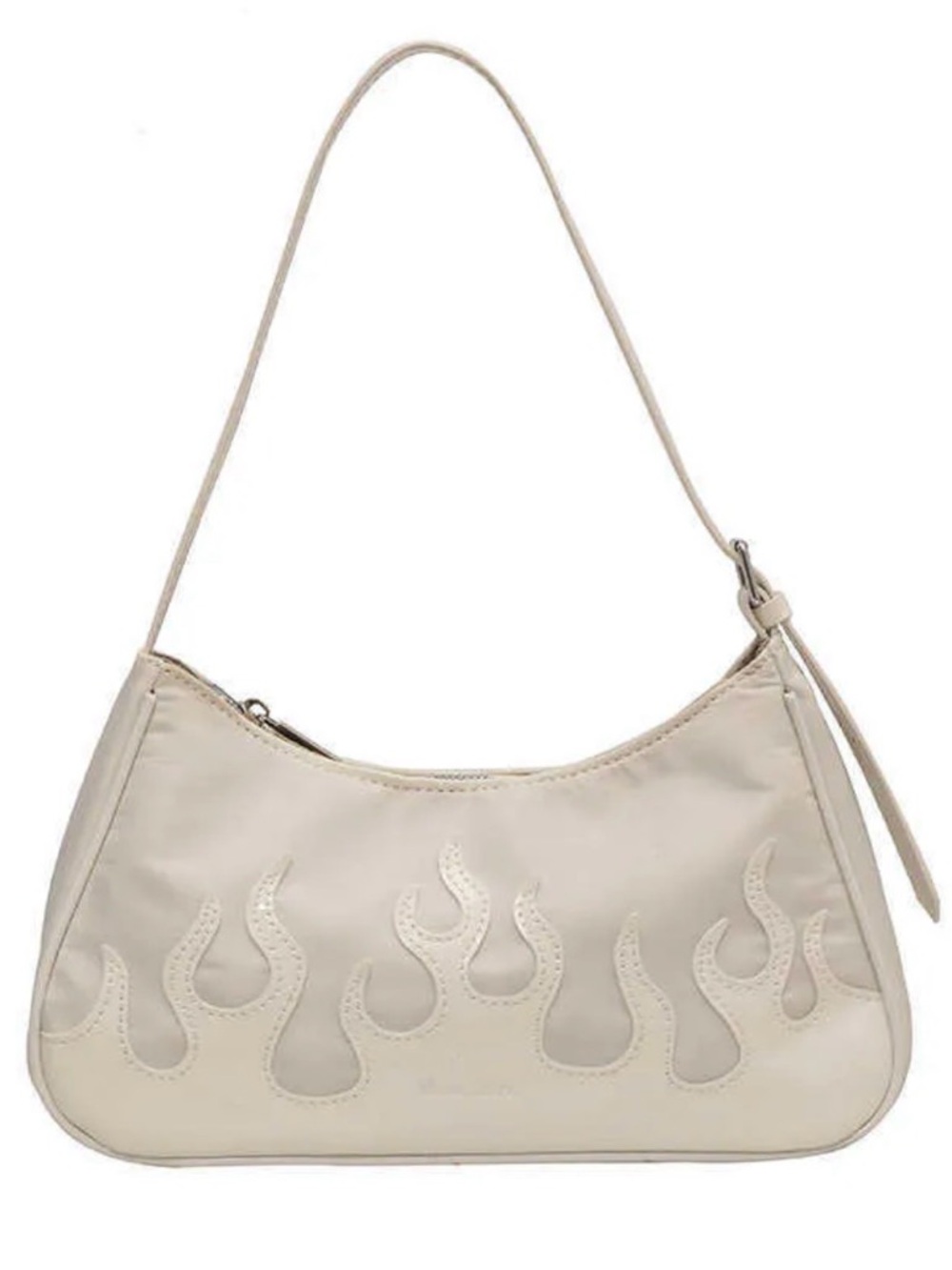 Cream Flame-Accent Shoulder Bag